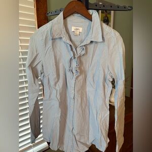 LOFT Women's Light Blue Ruffle Blouse